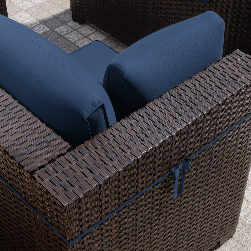 Ensemble de patio extérieur en rotin 12 personnes avec coussins et table foyer, Navy