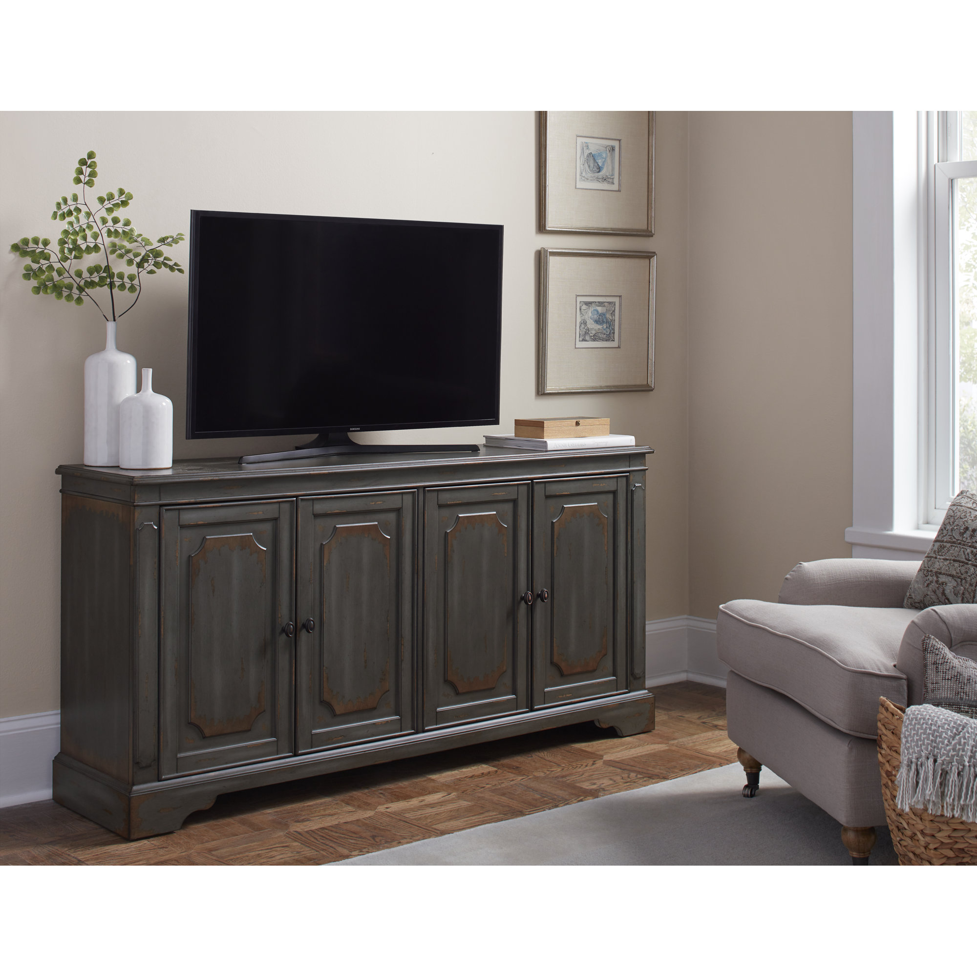 Dalgard TV Stand for TVs up to 65", 32"H x 80"W x 16"D, Gray