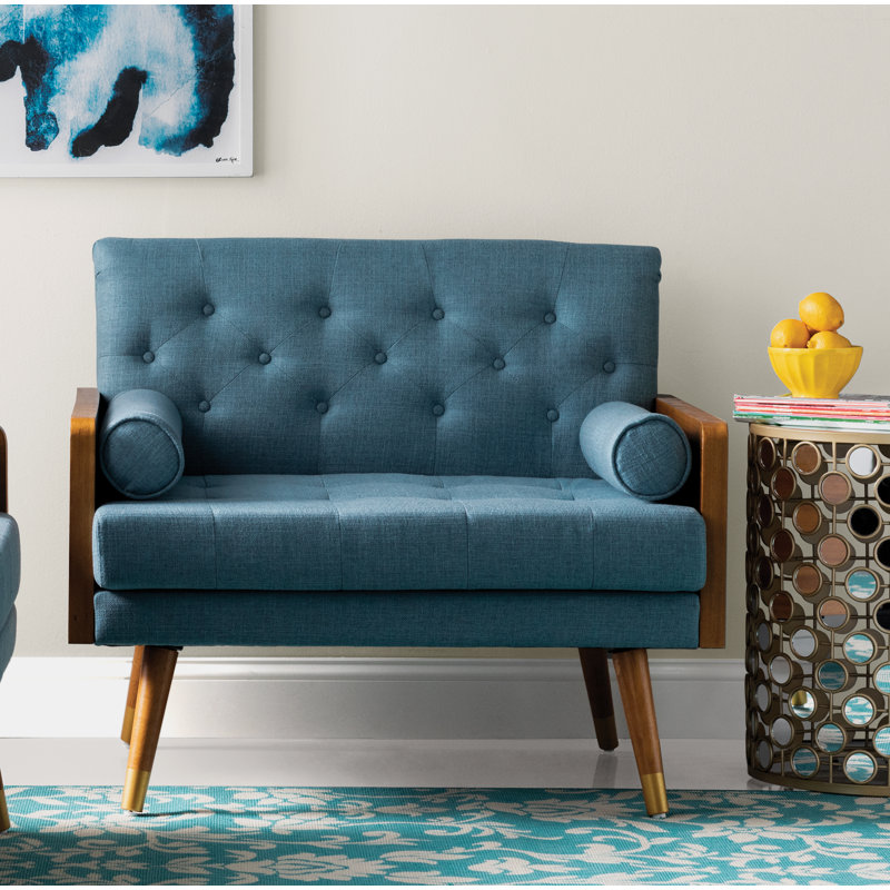 Upholstered Club Chair, Blue Fabric