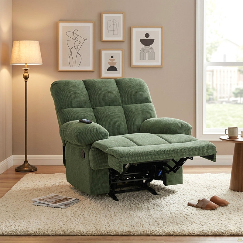 Fauteuil inclinable manuel moderne à bascule, avec revêtement en tissu nubby pour le salon, Tissu vert