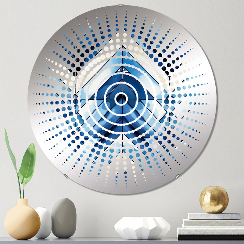 Miroir mural rétro bleu cobalt à chevrons géométriques, 23,6 po x 23,6 po