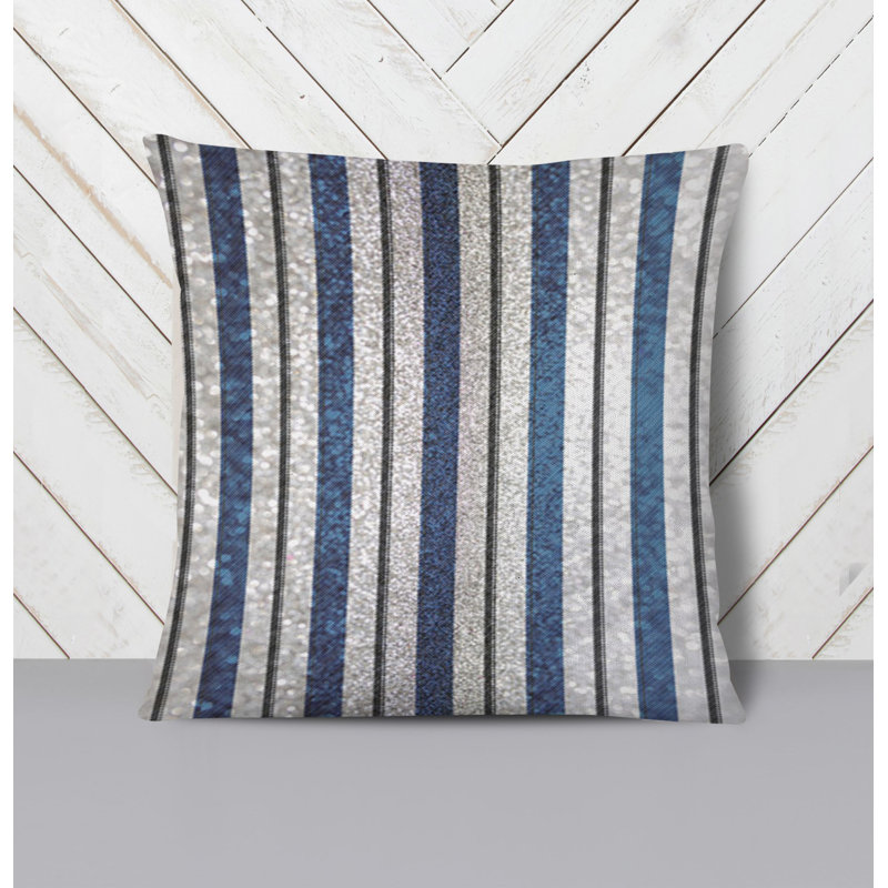 Throw Pillow With Insert, Blue/Gray Striped 1, 16"H x 16"W