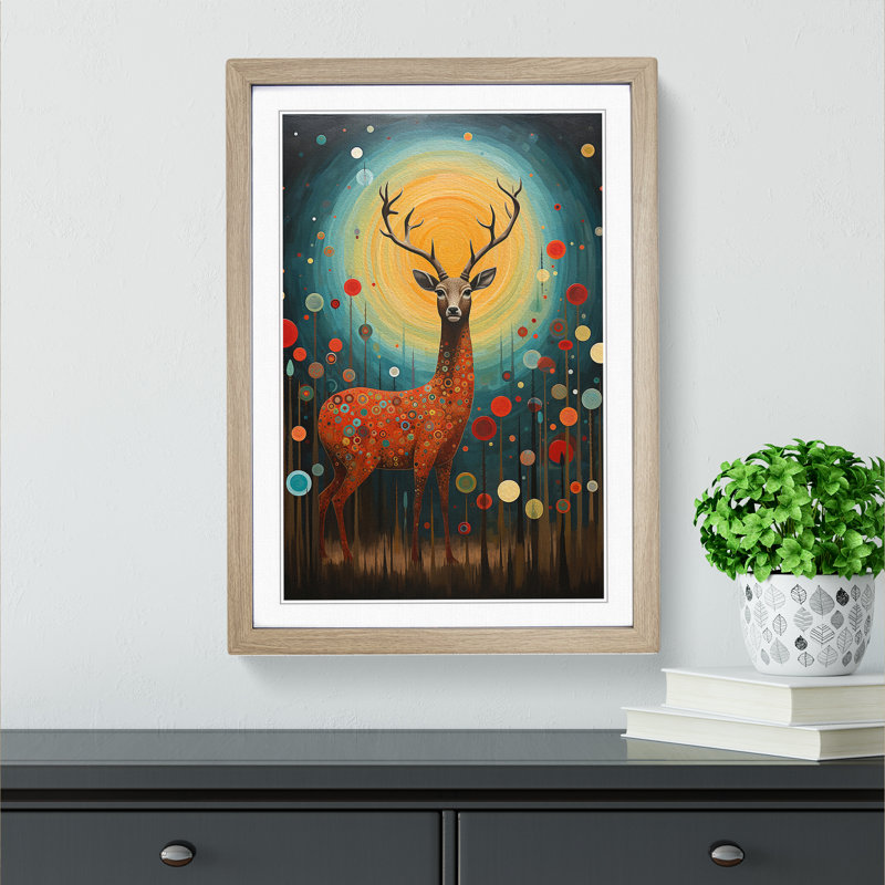 Deer Dadaism - Single Picture Frame Print on Wood, Oak Framed, 64cm H x 46cm W