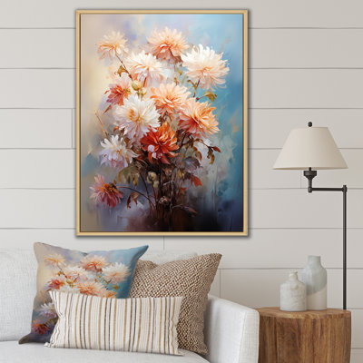 «Yuchen Peach White Mums Romantic Impression II», reproduction sur toile