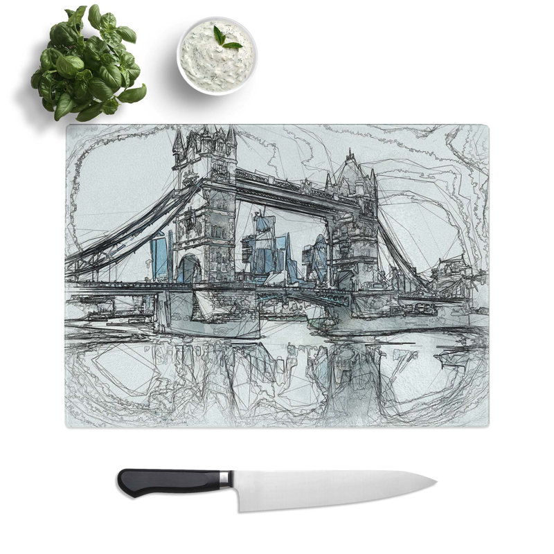 Glass London Bridge in Abstract Chopping Board, 39 cm W x 28.5 cm L