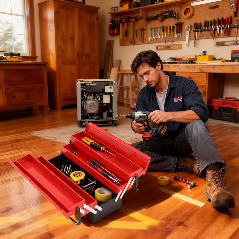 21" Metal Tool Box 3-Layer Multi-Function Folding Storage Organizer Toolbox For Household Warehouse