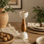 Porte-bougie Signature en marbre et bois, blanc-449157292