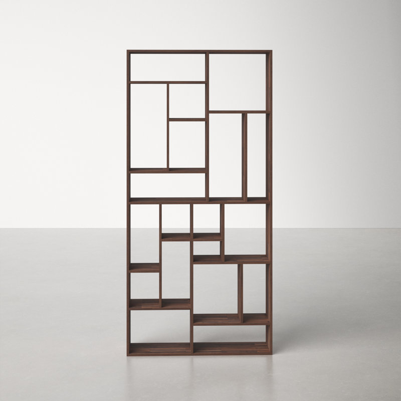 Woodroe 86" H x 41" W Solid Wood Geometric Bookcase, Brown