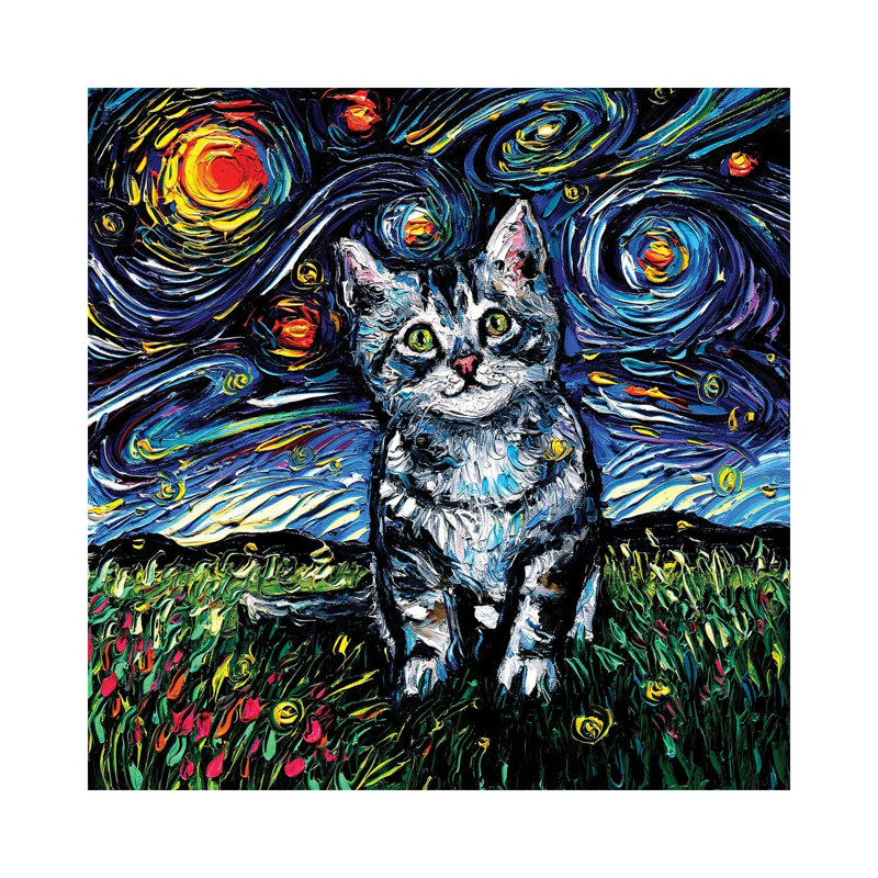 Gray Tabby Kitten Night by Aja Trier - Wrapped Canvas Print, 30.48 cm H x 30.48 cm W