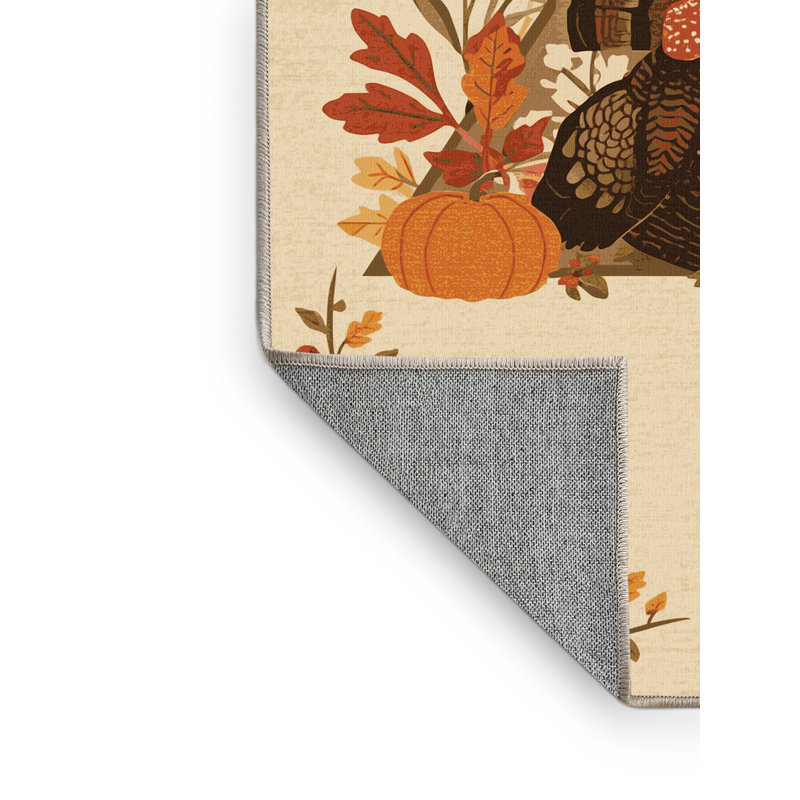 Tapis abstrait moderne et contemporain lavable à la machine Highbridge Thanksgiving en beige - reliure beige, 8 x 12