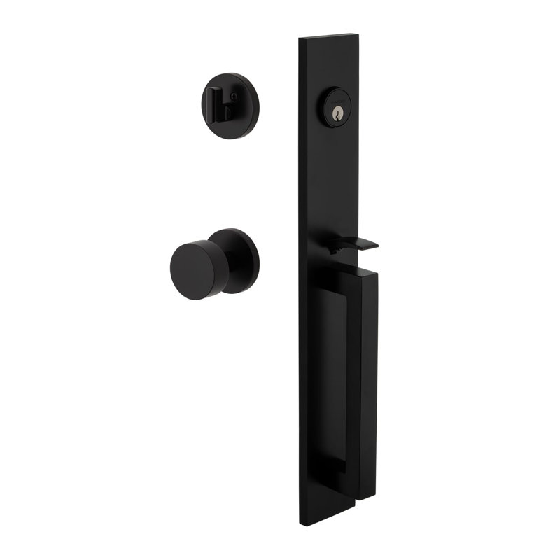 Ensemble de poignées une pièce Viaggio Quadrato avec poignée en D et rosette avec bouton Circolo, 2.75", Noir satiné