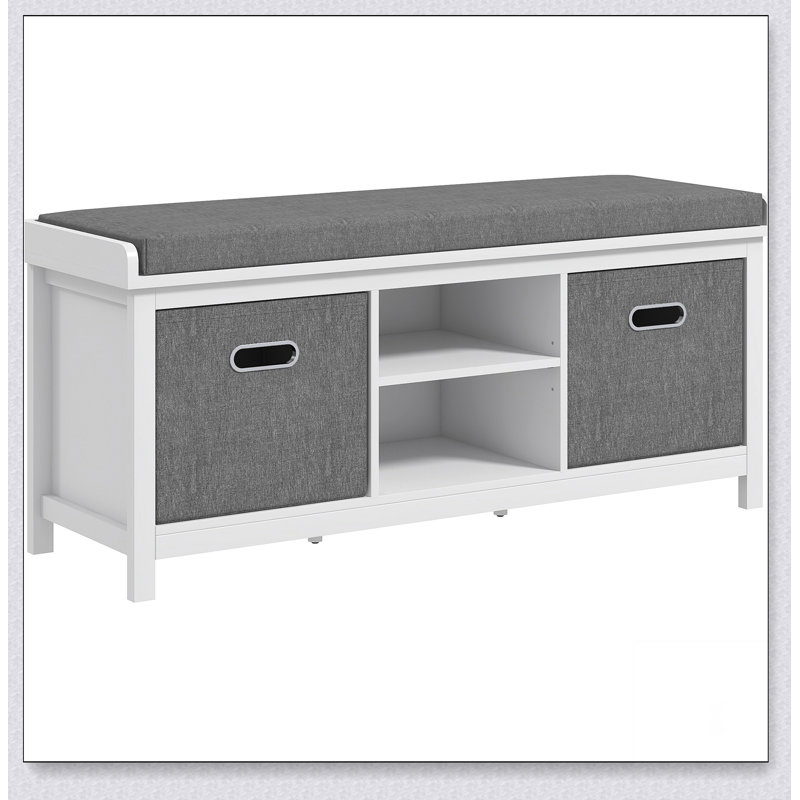 Banc à chaussures avec coussin, banc de rangement pour hall d'entrée avec siège rembourré, 2 tiroirs