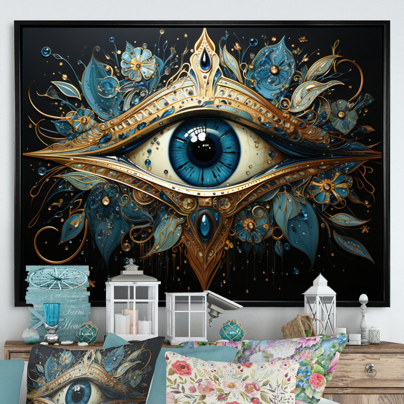 Judaism Hamsa Blessings Eye I - Judaism Wall Art, H 30 po x l 40 po x P 1,5 po, Cadre flottant noir