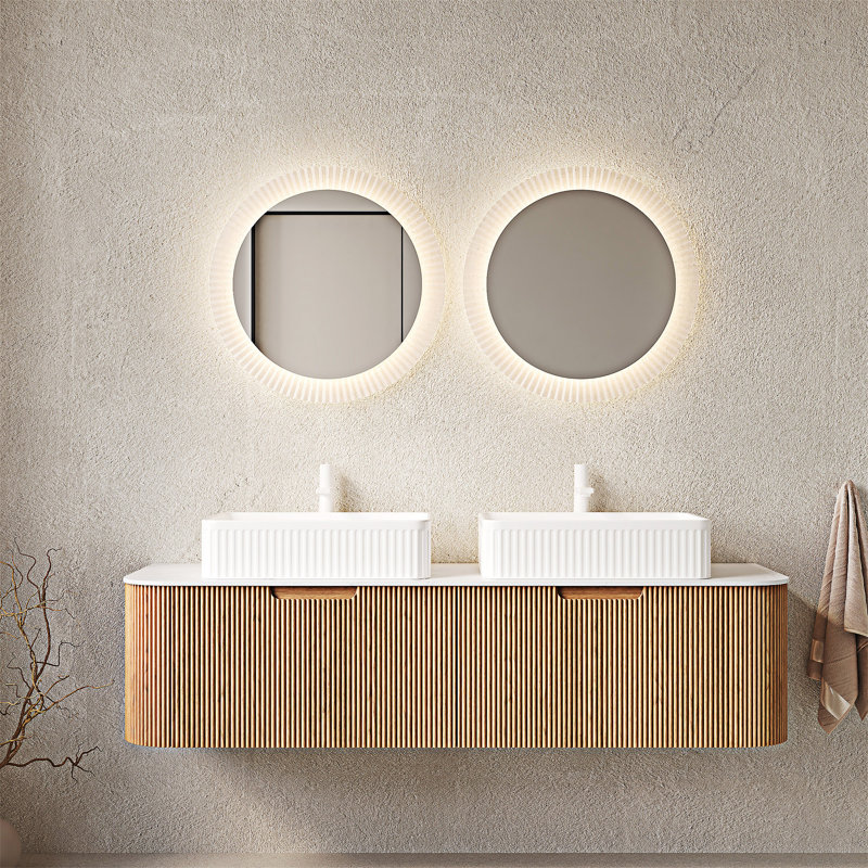 Meuble-lavabo mural avec lavabos, Natural Wood