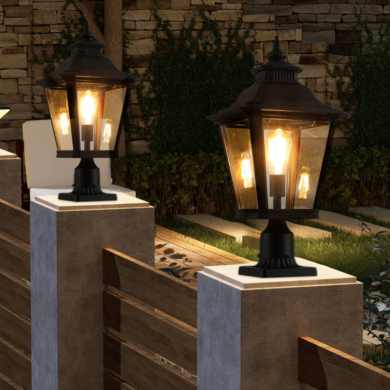 21 po Lampadaire de poteau haut rétro pour poteau de jardin extérieur en métal noir et verre transparent avec pilier