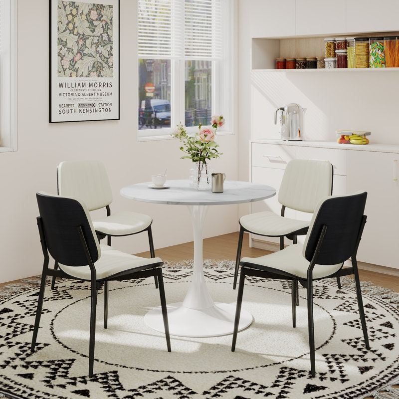 Ensemble de table et chaises de salle à manger moderne 5 pièces, Noir, noir, noir, noir, H 28,7 po x L 31,5 po x l 31,5 po
