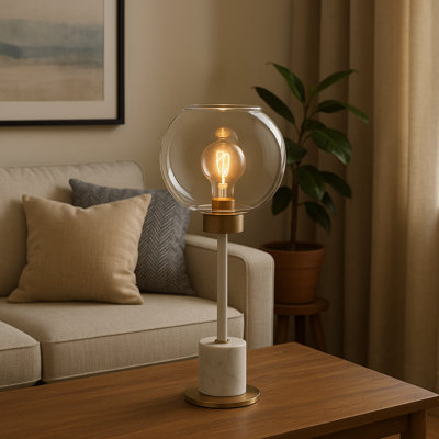 Lampe de table en laiton bruni et blanc Morgan