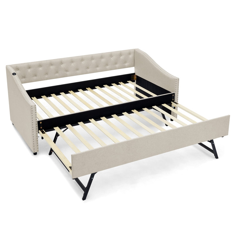 3-in-1 Pull-Out Sofa Bed | Dual USB Ports, Beige