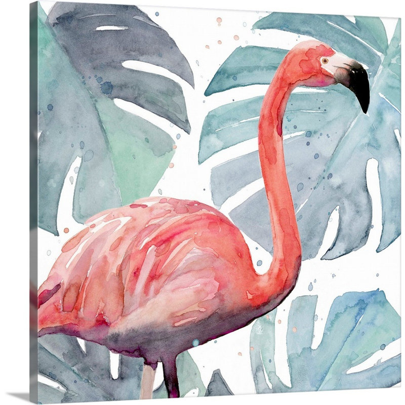 «Flamingo Splash I», art mural sur toile, Toile tendue, H 36 po x l 36 po