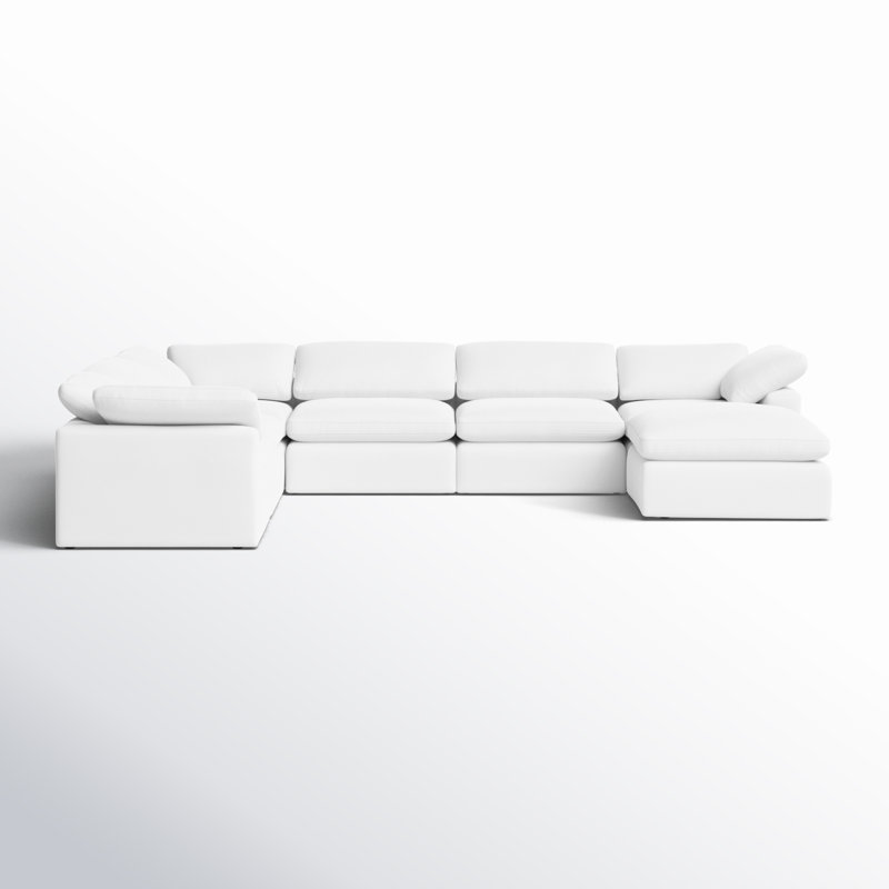 Wonardo Upholstered U-Shaped Sectional, Cotton White Fabric