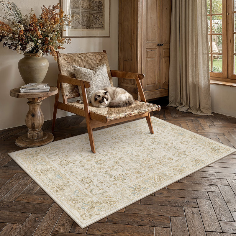 Tapis oriental lavable en machine Nestiva, Beige, Rectangle 3 pi x 5 pi