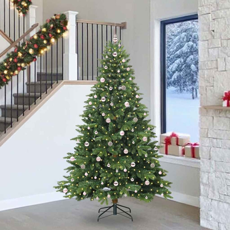 Artificial Christmas Tree with 300 LEDs Green PE and PVC, 7.87' H, Green/Pink