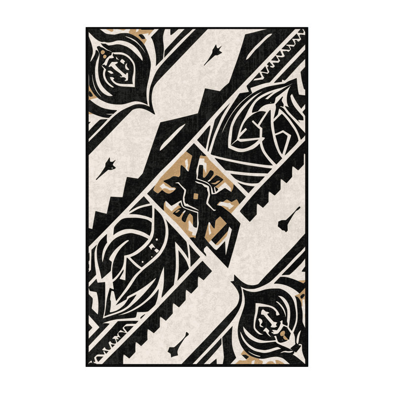 Tapis gris lavable à la machine à motif géométrique d'inspiration mondiale Bates, 2x4