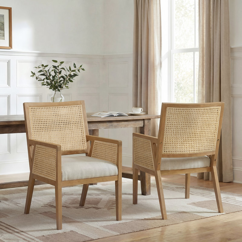 Chaise de salle à manger rembourrée Calira, Coussin beige / structure naturelle