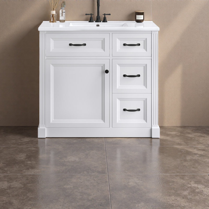 Meuble-lavabo de 36 pouces avec lavabo, armoire avec 4 tiroirs, porte à fermeture douce et tablette réglable, lavabo en céramique, meuble-lavabo moderne pour l'organisation de la salle de bain