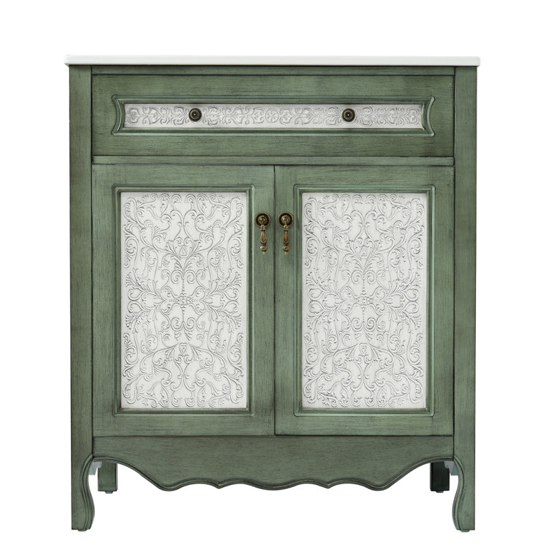 Armoire de salle de bain 30 po avec lavabo en céramique et surface hygiénique, bleu antique, meuble-lavabo spacieux de 30 po, fonctionnel