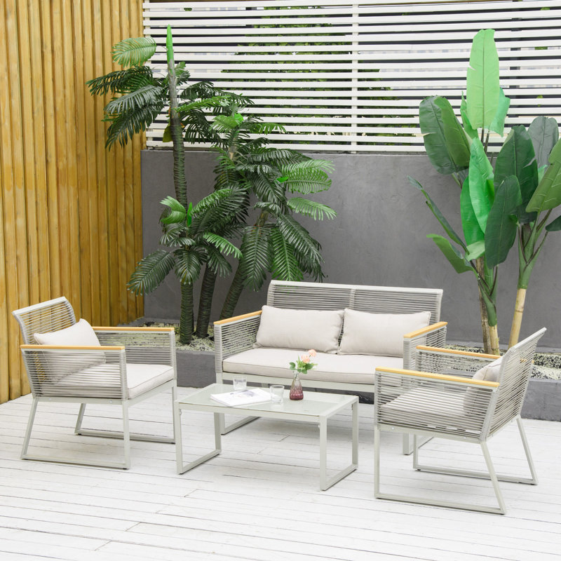 Estellar Metal 4 - Person Seating Group with Cushions, Grey, Grey