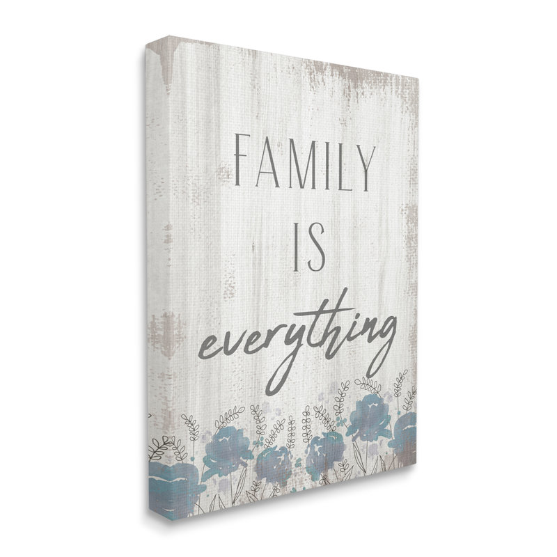 «Family Is Everything Sentiment», fleurs sauvages bleues, Toile tendue, H 40 po x l 30 po