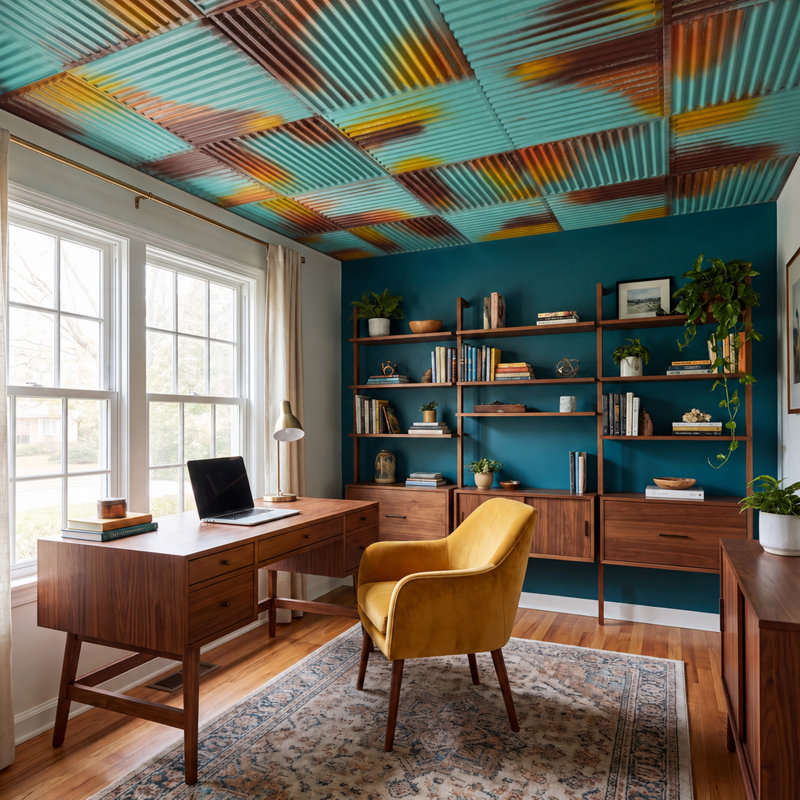 Carreau de plafond texturé en PVC ondulé L 24 po x l 24 po, Océan rustique