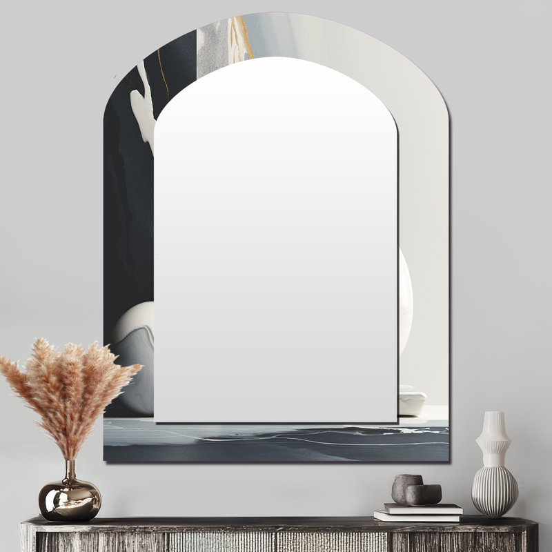 Abstract Marble Shapes I - Marble Arch Large Wall Mirror, Black Asymmetrical Decorative Mirror, Printed Metal Art, 43" x 33"