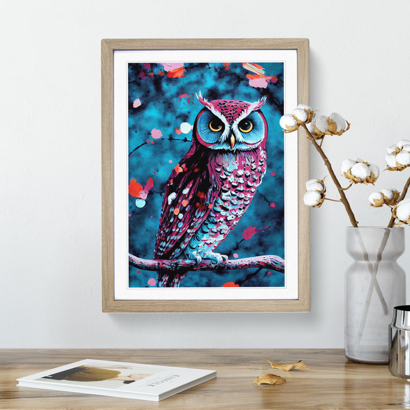 Owl In A Tree - Single Picture Frame Print, Oak, 64cm H x 46cm W x 2cm D