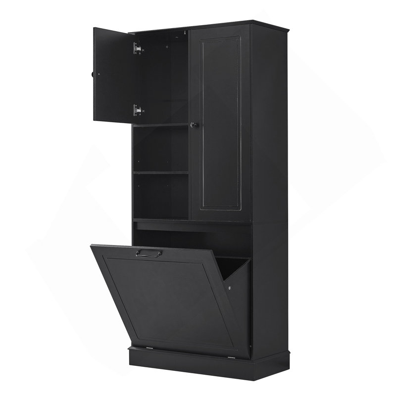 Tall Storage Cabinet with Adjustable Shelves, Large Flip-Out Basket & Enclosed Cabinets – Perfect for Bathroom, Living Room, or Office, MDF Material with Aluminum Alloy Handles