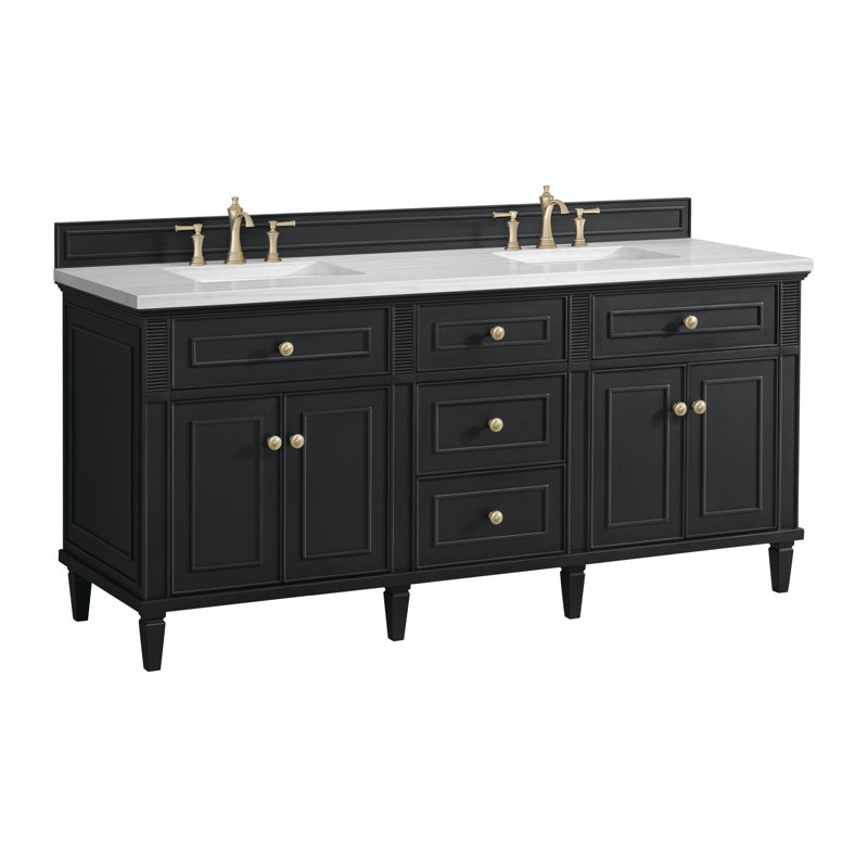 Lorelai 72'' W Double Vanity, Black Onyx, Carrara White, 8" Widespread