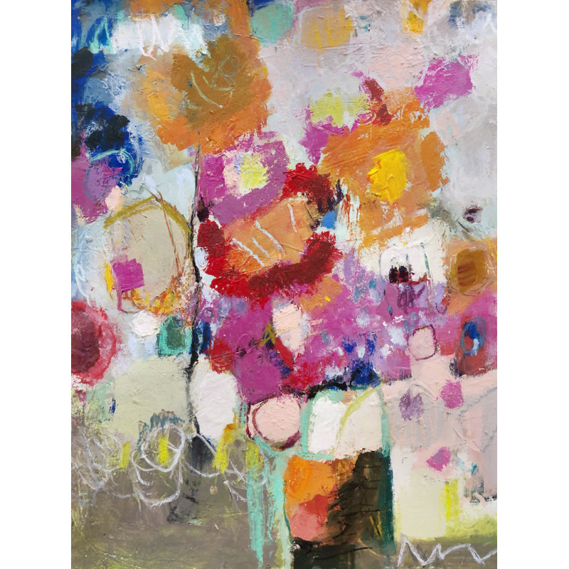 «Crazy Beautiful» par Elizabeth Chapman - Peinture, H 31,25 po x l 25,25 po, Papier avec cadre noir