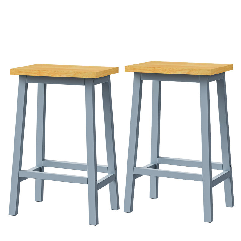 Tabourets de bar en bois massif K&K, Gris te bleu