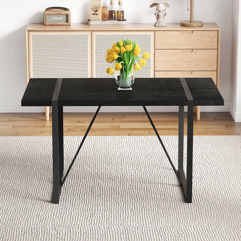 Table de salle à manger rectangulaire de 55 pouces avec plateau en MDF texturé noir