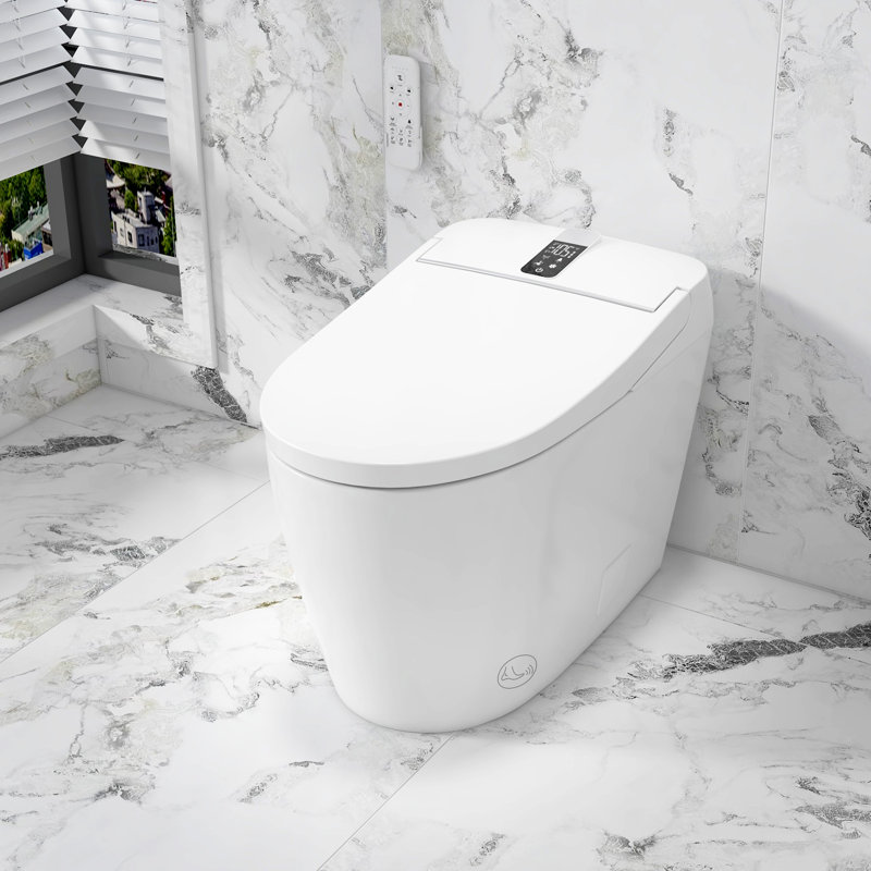 Toilette à bidet intégrée Breezebath à réservoir intégré 1,06 GPF avec ouverture / fermeture automatique et chasse automatique, siège chauffant, affichage numérique, veilleuse, désodorisant, glacis antibactérien, certification WaterSense, certification cUPC et cETL