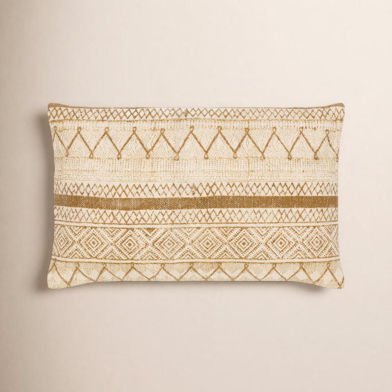 Coussin lombaire rectangulaire 100% coton Zetta, Beige clair / bleu foncé, Polyester/ Bourre en polyester