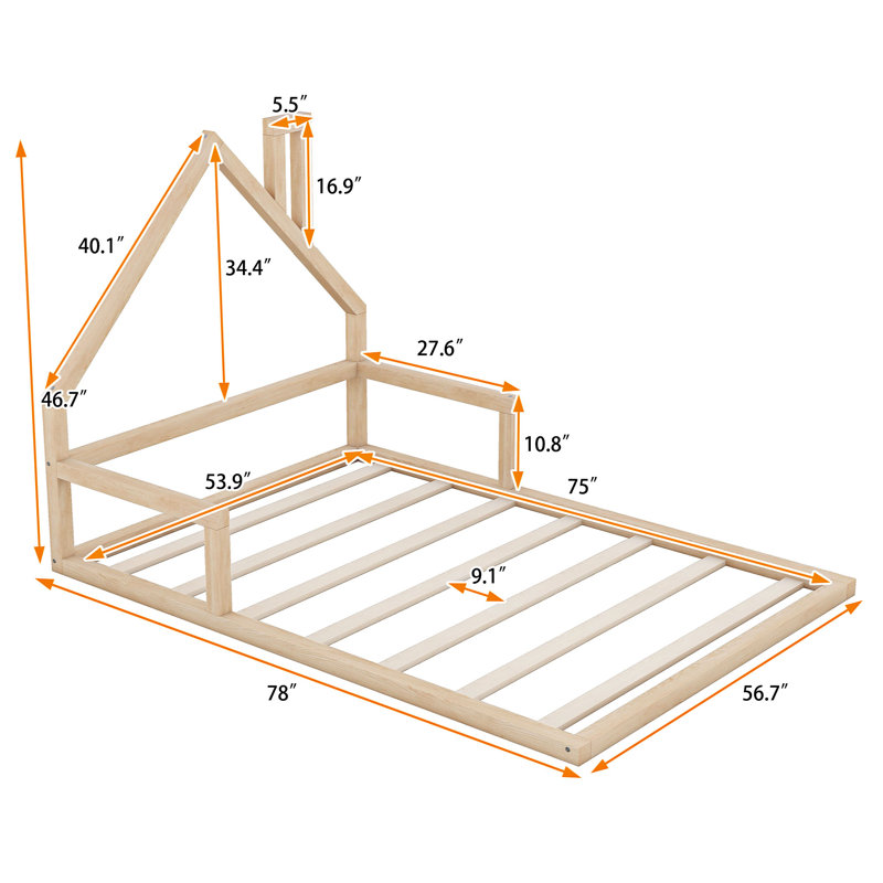 Lit en bois massif, Naturel, Double