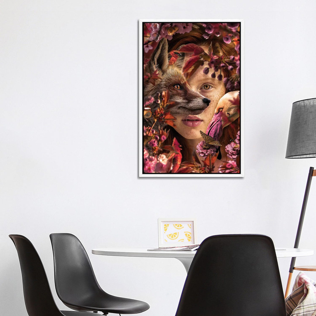 Frau zwischen Blumen mit Fuchs von Adrian Vieriu - Galerieverpackte Leinwand Giclée auf Leinwand