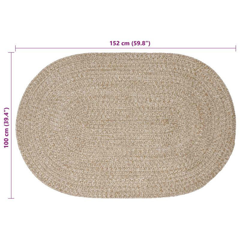 Hand Braided Area Rug, White/Natural, Oval 100cm x 152cm