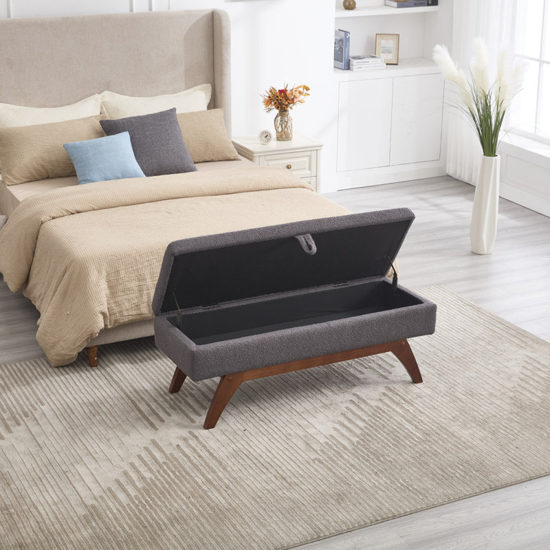 Tissu en laine COOLMORE Teddy, pieds en bois massif pour la pesée solide et tabouret de lit avec fonction de rangement