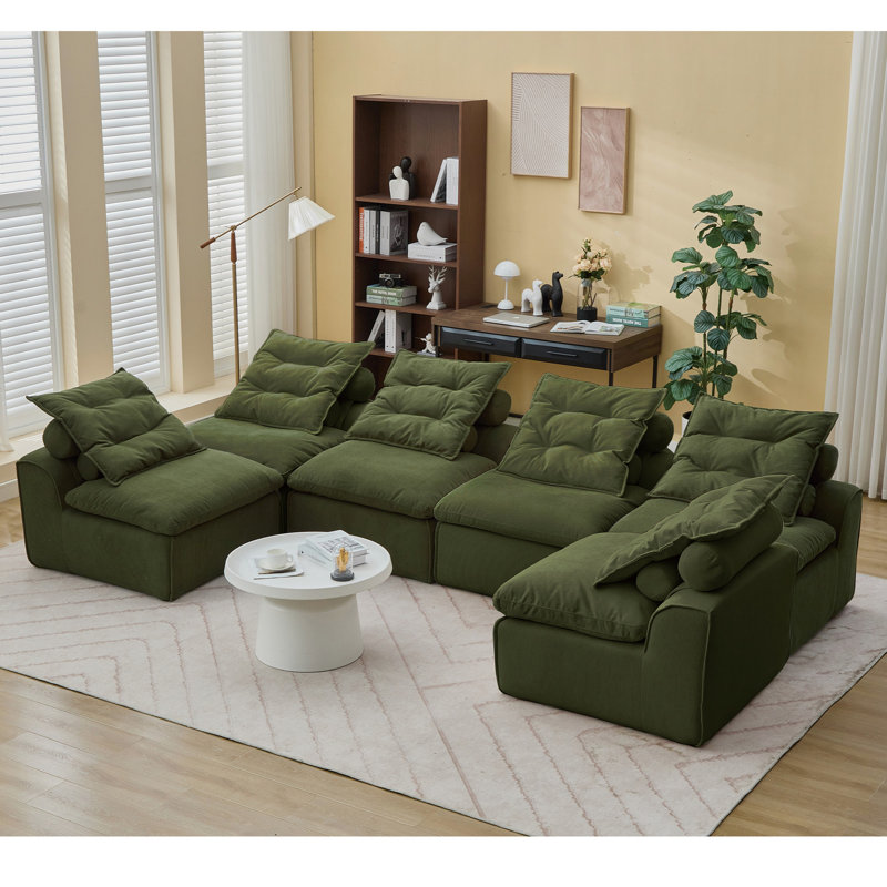 Non, revêtement en velours côtelé, 6 pièces modulaires avec coussins de soutien sans, 6 sièges, tissu, options, inclut lombaire et cou pour le bien-être