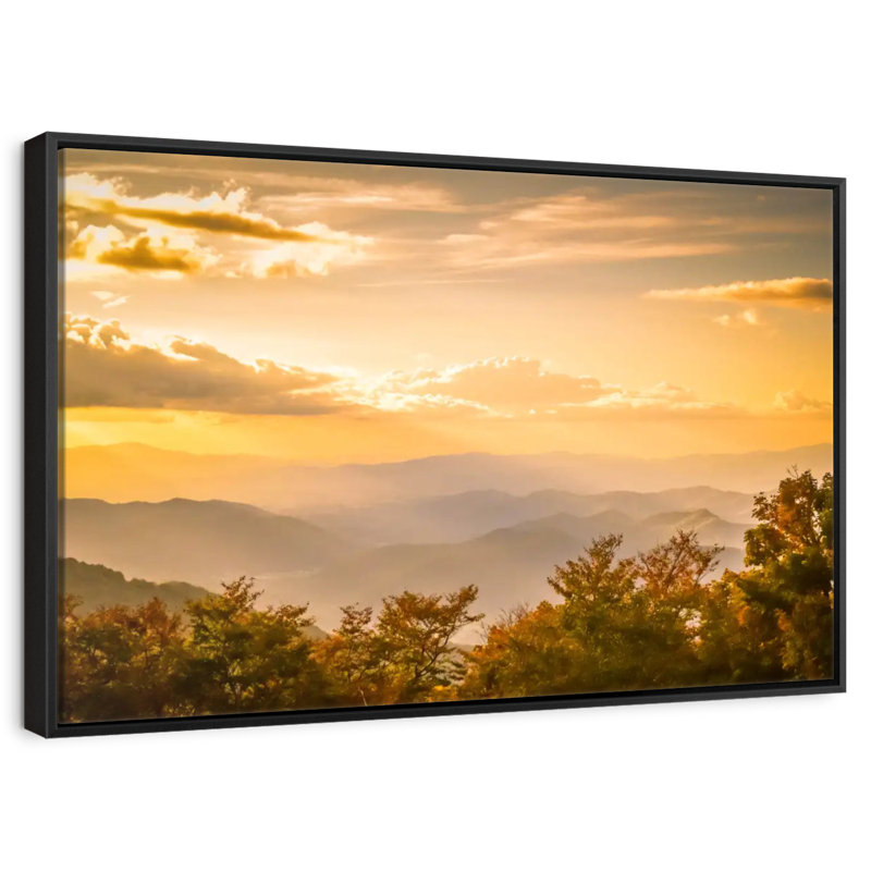 Blue Ridge At Sunrise, Floating Frame Black, 37" X 25"