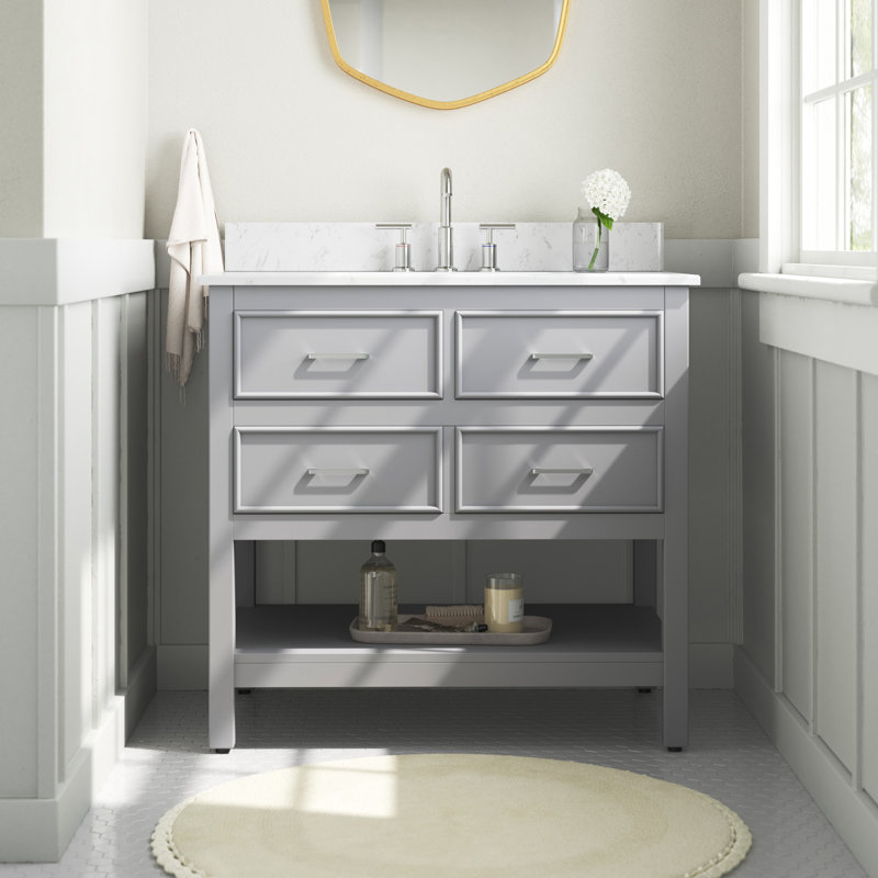 Sinclaire 36'' Single Bathroom Vanity with Engineered Marble Top, Gray