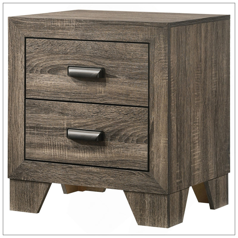 Transitional 2-Drawer Nightstand With Metal Hardware, Rustic Gray Finish, Perfect For Modern And Rustic Bedrooms